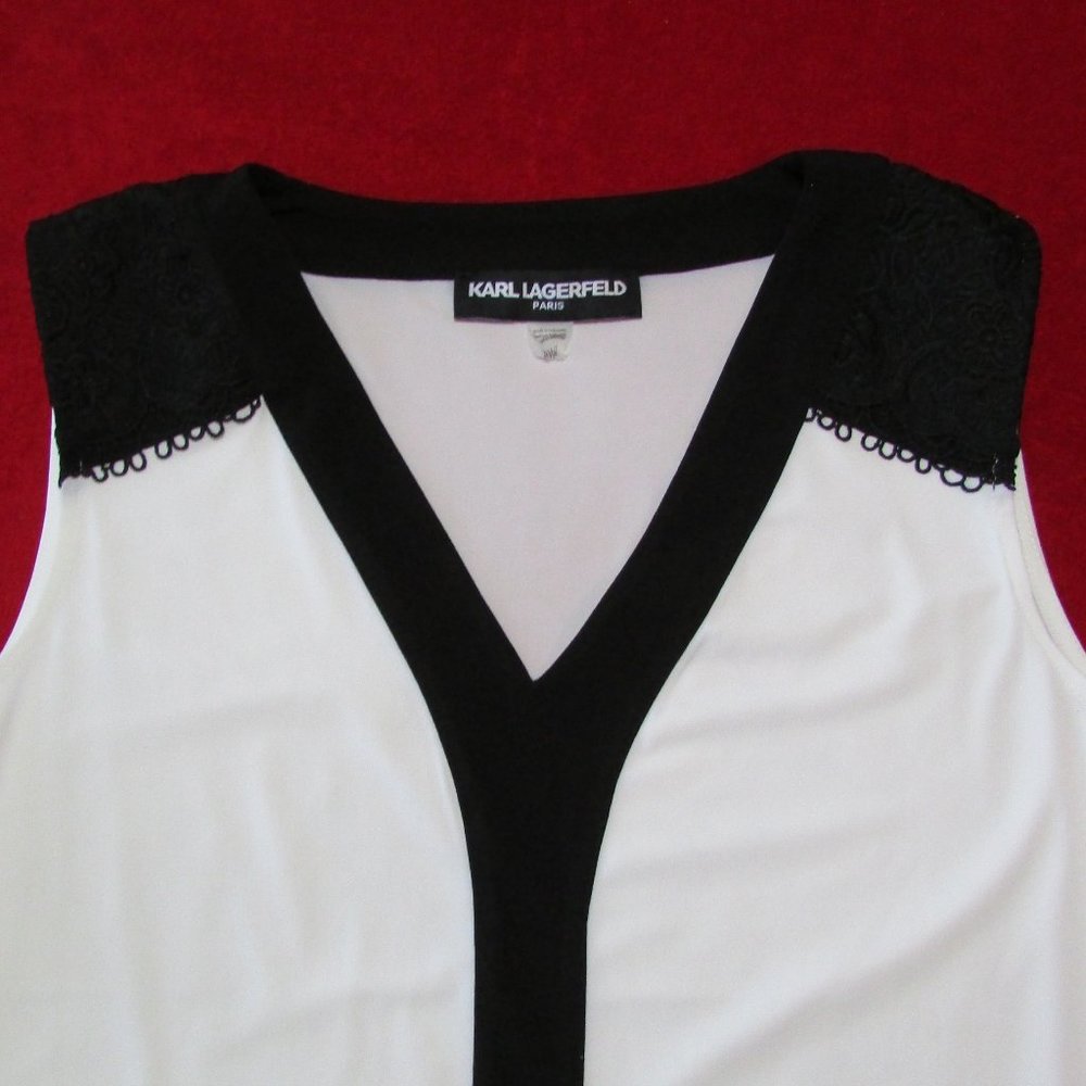 Karl Lagerfeld White / Black Blouse Top Sleeveless Lace